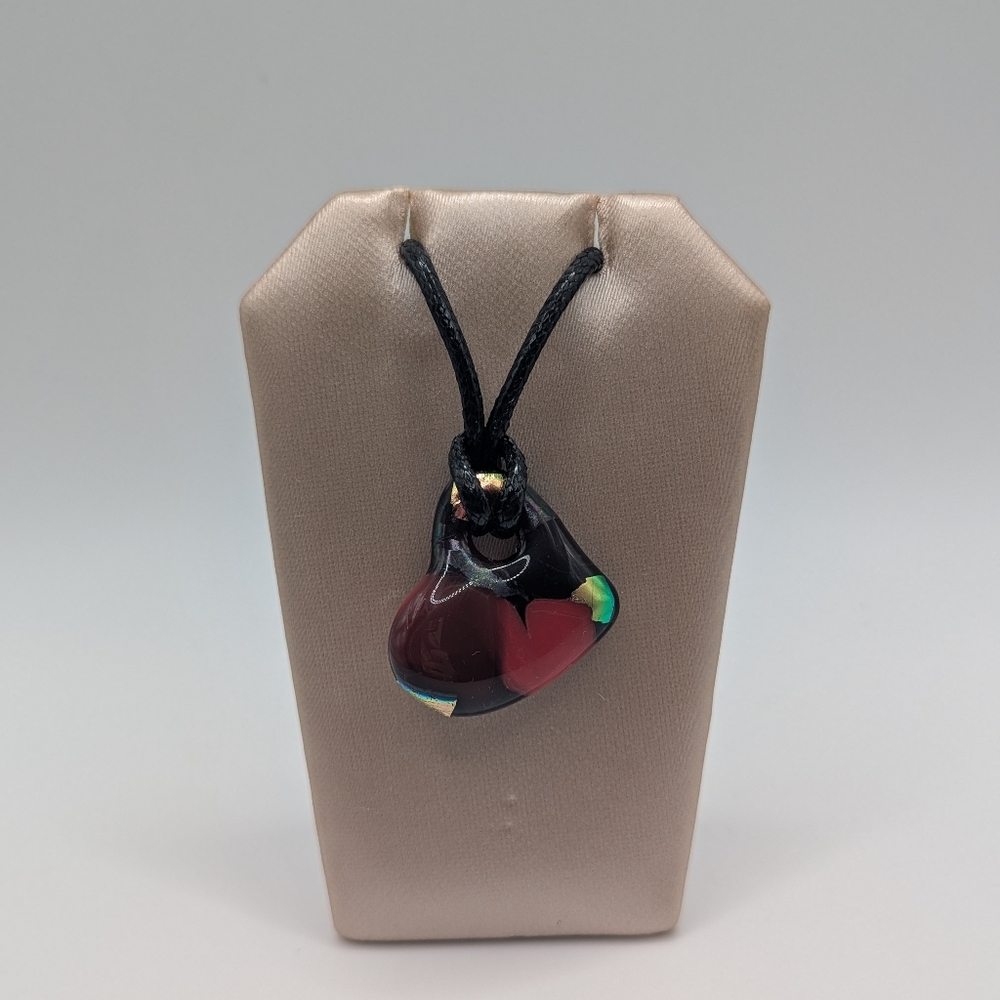 Hand Crafted Small Red  Valentine Heart Fused Glass Necklace.